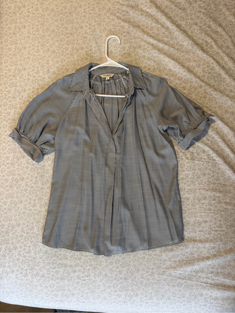 Max Studio Blue/Grey and White Pinstripe Blouse